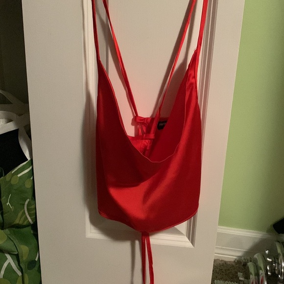 Red satin cowel neck top - Picture 6 of 6